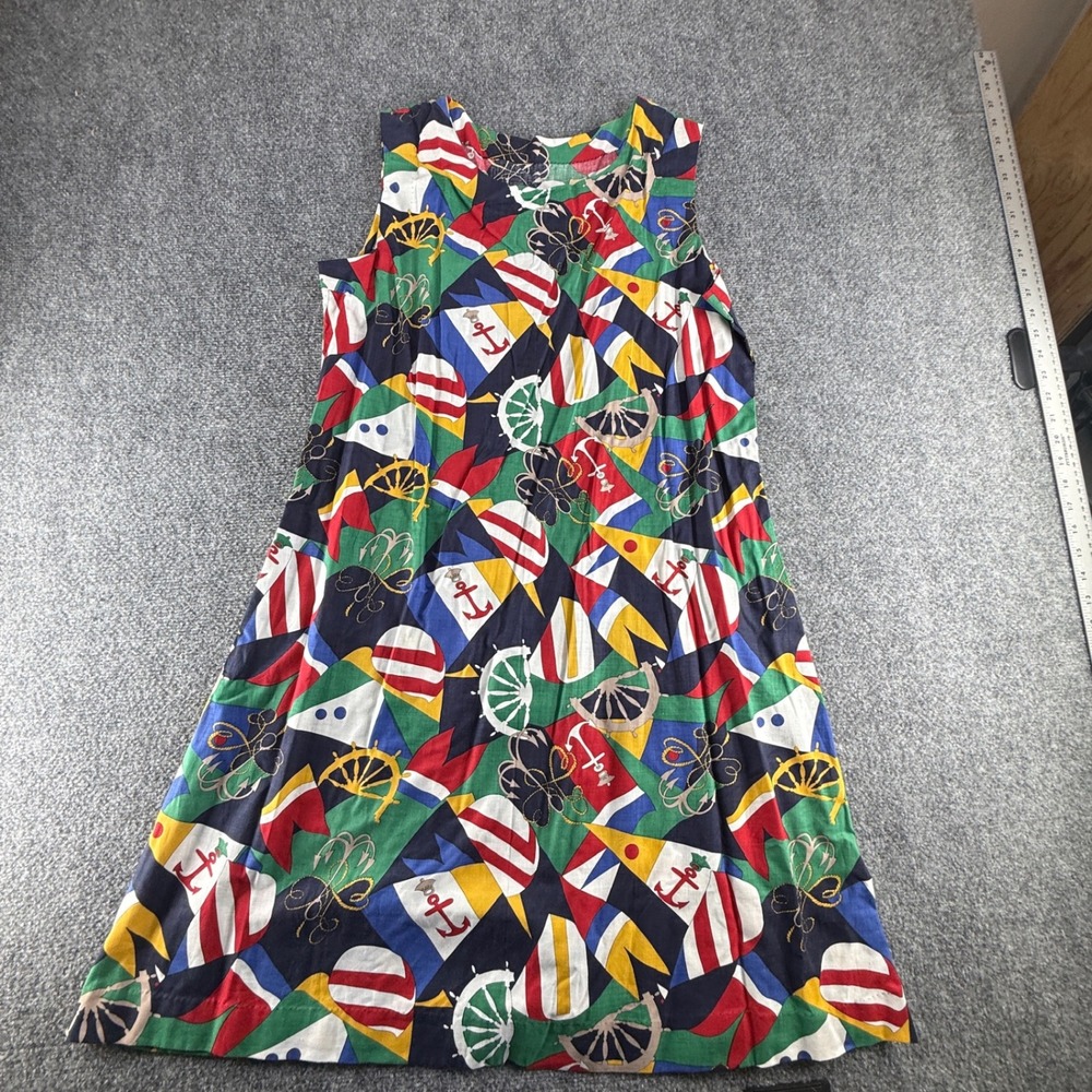 Vintage Style Nautical Flag Anchor Print Sleeveless Midi A-Line Dress Multicolor